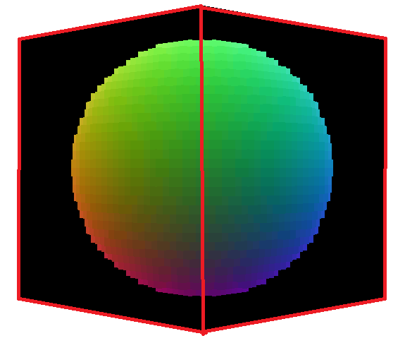Figure 2. A raymarched voxel sphere rendered on the surface of a cube.