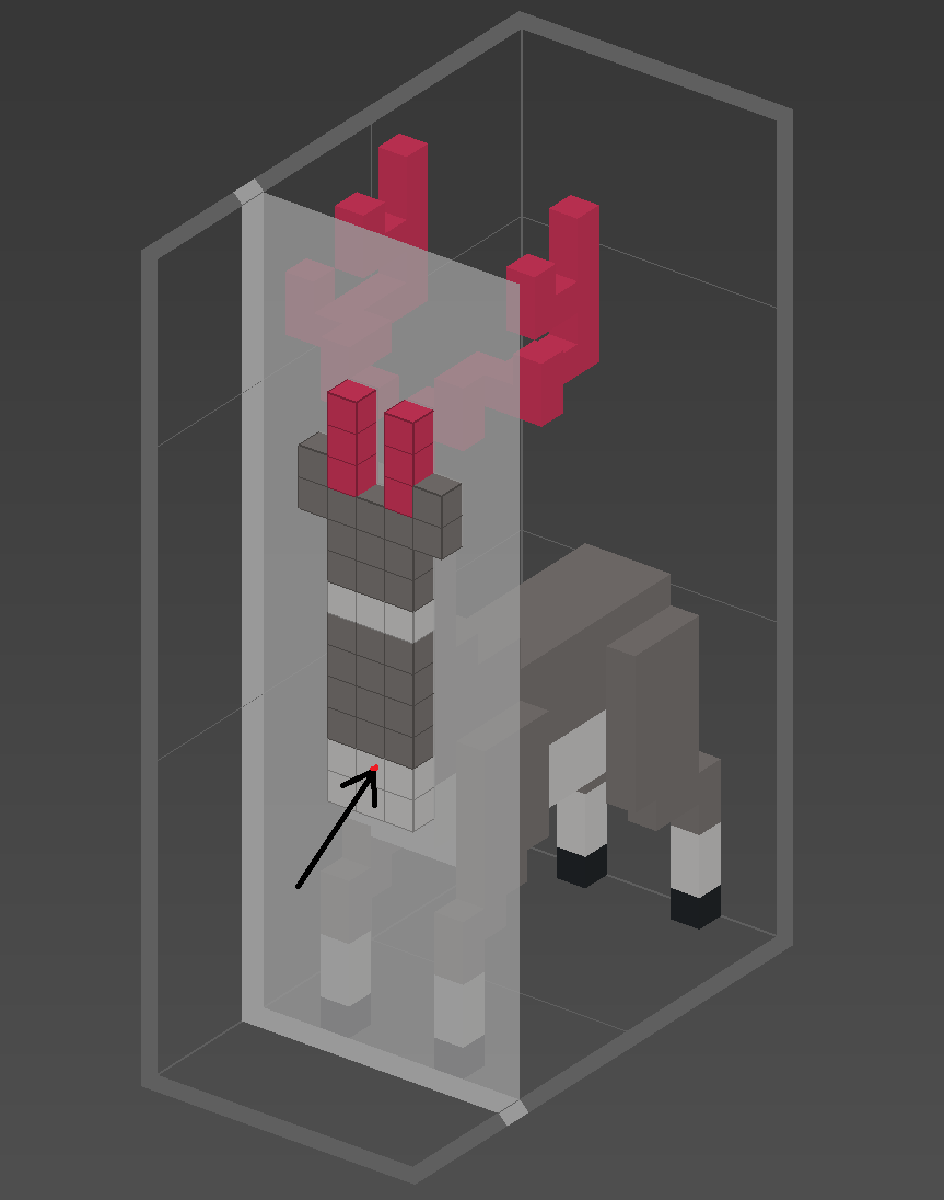 Figure 3. A voxel reindeer showing a single plane-ray intersection.
